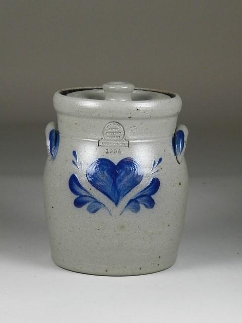 Blue Decorated Crock: Rowe Pottery, 8" h