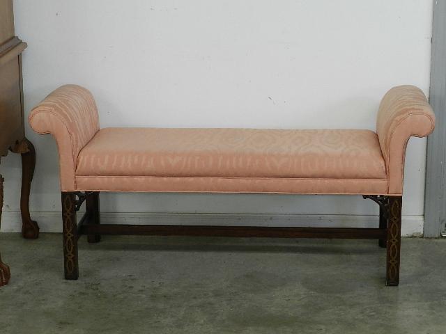 Chippendale Style Carved Upholstered Settee: 24" h x 53" w x 17" d