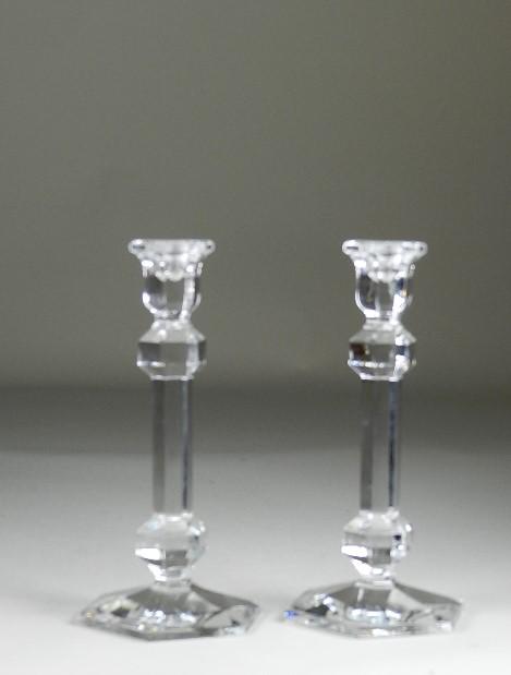 Pair of Val St. Lambert Crystal Candlesticks: 10" h