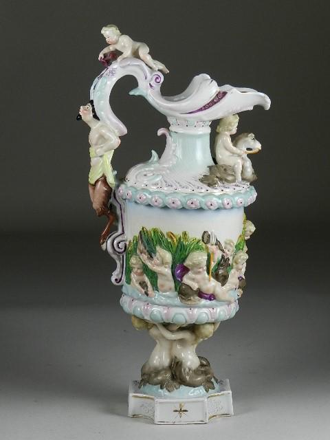 Capodimonte Ewer with Cherubs: 15" h