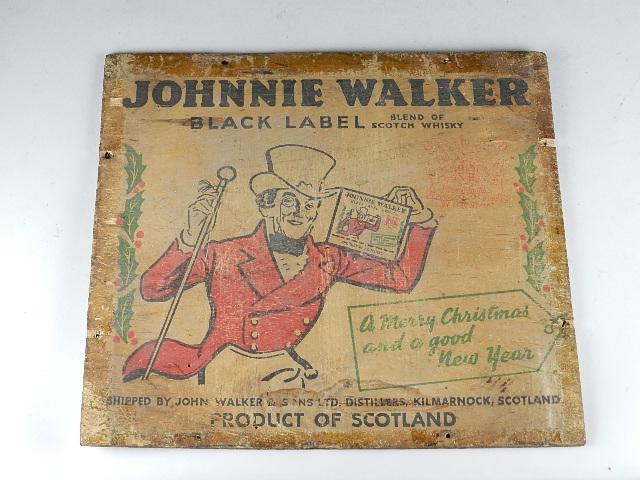 Early Johnnie Walker Whisky Christmas Shipping Crate: has some cracks & chips, 11" h x 12" w