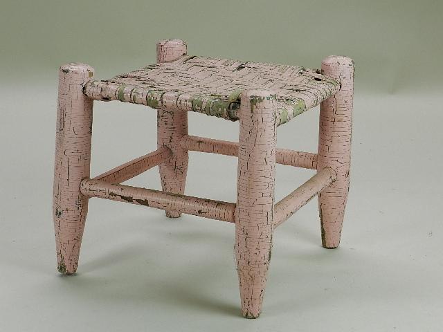 Primitive Stool: old crackle paint minor splint breaks, 10" h x 10" w x 10" d