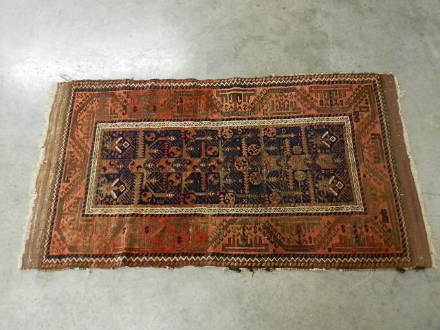 Hand Tied Area Rug: wear to edges, 36" h x 64" w