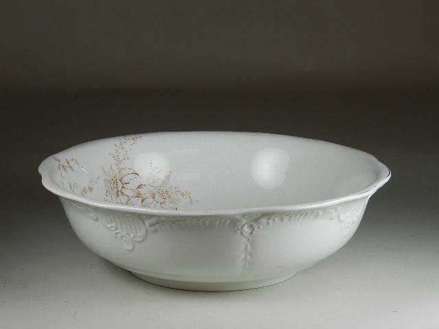 Ironstone Wash Bowl: with transfer decorated flowers, 5" h x 16" w