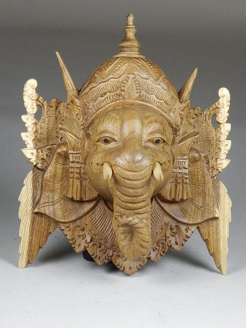 Decorative Wood Carved Wall Art of Elephant: 10" h x 8" w
