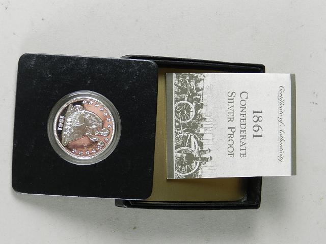 Silver Replica of 1861 Confederate Half Dollar: in box with COA