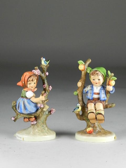 Goebel Hummel "Apple Tree Boy" and "Apple Tree Girl": both trademark 6, crazing on base, tallest 6"