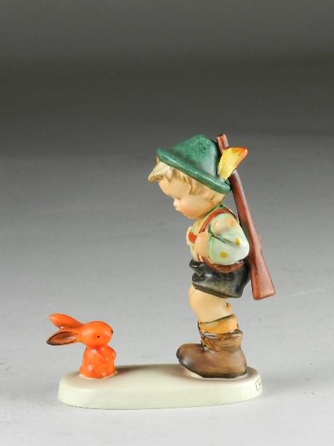 Goebel Hummel "Sensitive Hunter": trademark 6, crazing on base/legs, 4 3/4" h