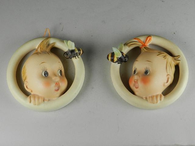 Goebel Hummel Wall Plaques: 30A and 30B, trademark 3 and trademark 6, the 30A has heavy crazing, 5" h