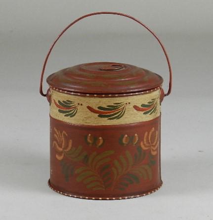 Tole Painted Lidded Lunch Bucket: 5" h