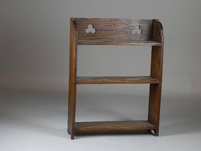 Oak Hanging Shelf with Clover Cut Outs: wear to finish, 18" h x 14" w