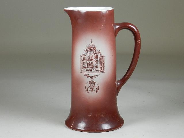 Masonic Lodge Pitcher: marked "Thin Maddock's Son's Co. Trenton NJ." 12 1/4" h