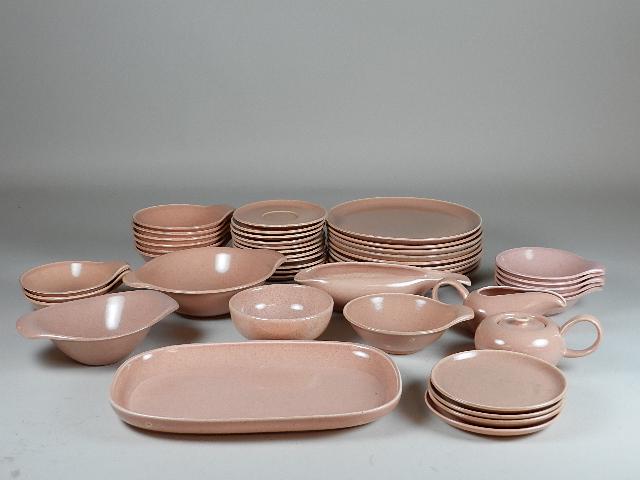 Vintage 46 Pieces Russel Wright China: minor scratches, one of the serving pieces is chipped.
