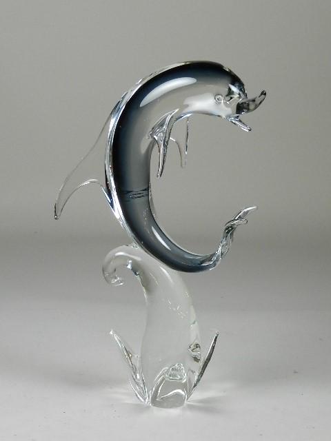 Murano Glass Dolphin Sculpture: 15 1/2" h