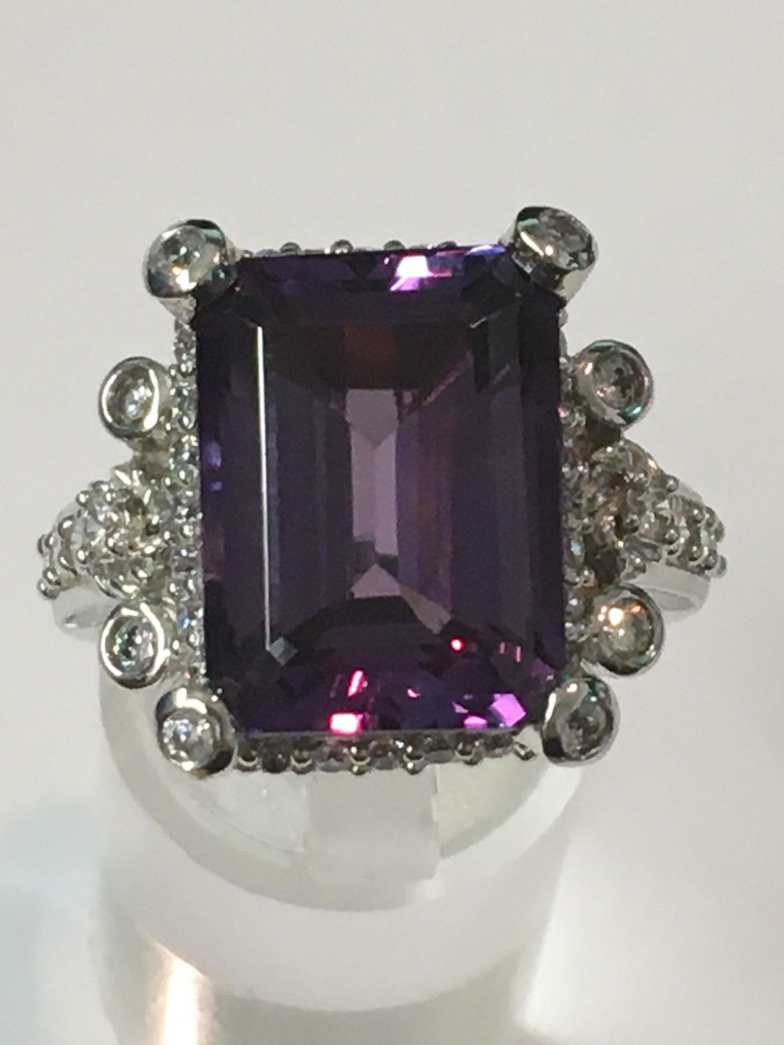 Judith Ripka Sterling Rectangular Cut Purple Stone Ring: size 10