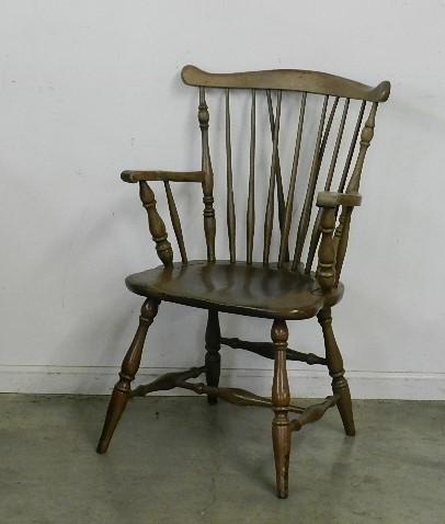 Windsor Style Armchair: wear and fading, nick on leg, 38" h