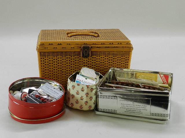 Group of Assorted Sewing Items: vintage sewing box, etc