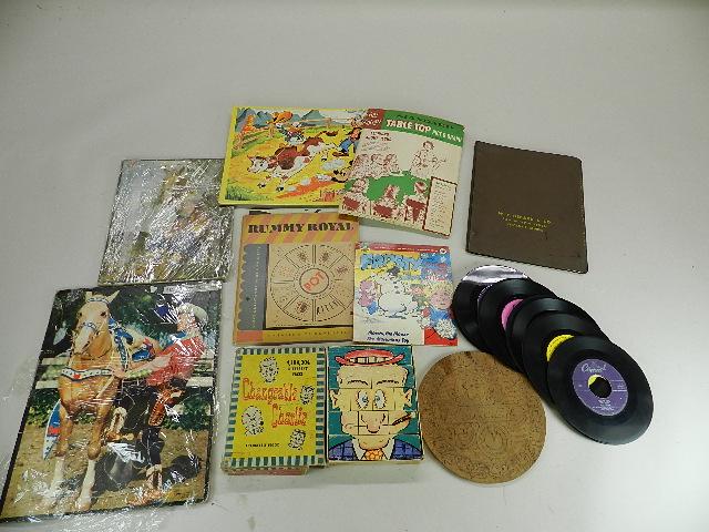 Group of Vintage Items: 45s, Roy Roger's puzzle, WF Hebard catalog, etc