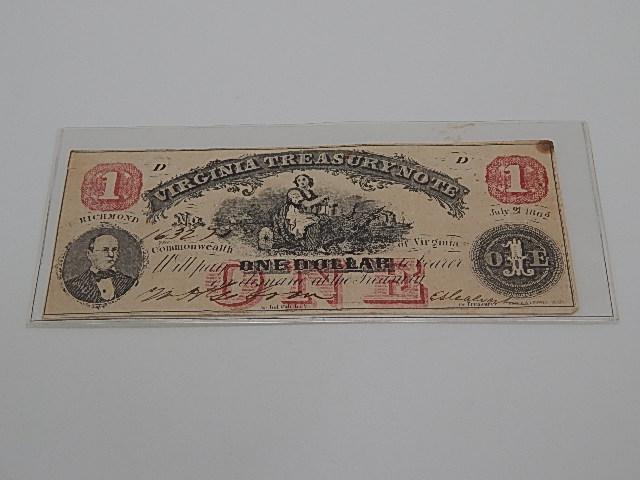 July 21 1862 $1 Virginia Treasury Note (1 of 3)