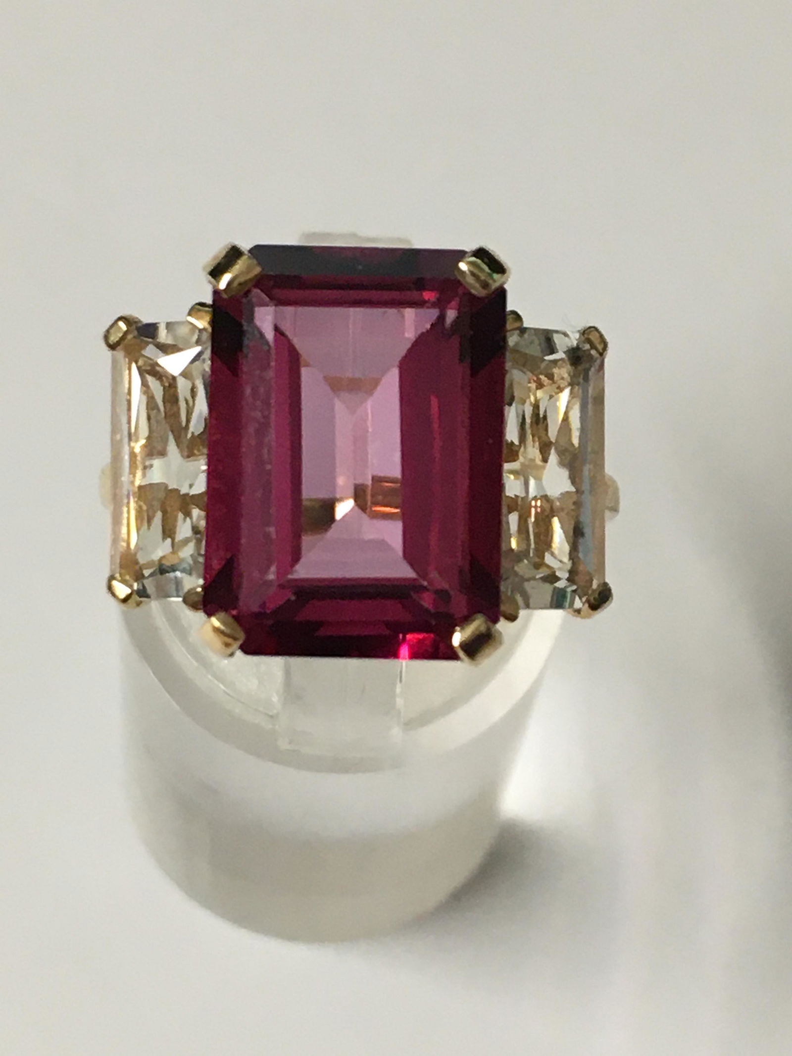 10k Yellow Gold Three Stone Red & White Stone Ring (1 of 3)