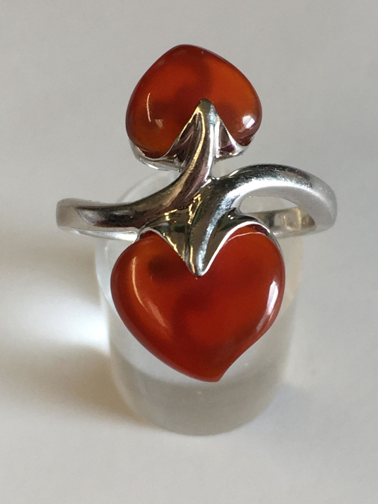 Sterling Red Stone Bleeding Heart Design Ring (1 of 3)