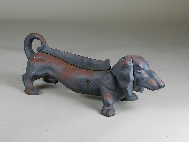 Cast Iron Dachshund Boot Scraper: some surface rust, 15 1/2"l