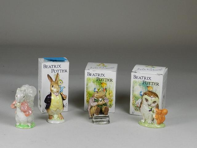 4 Piece Beswick Beatrix Potter Figurines: "Old Mister Brown", "Mr. Jackson", "Mr. Benjamin Bunny", "Timmy Tip Toes", tallest is 4 1/2"h