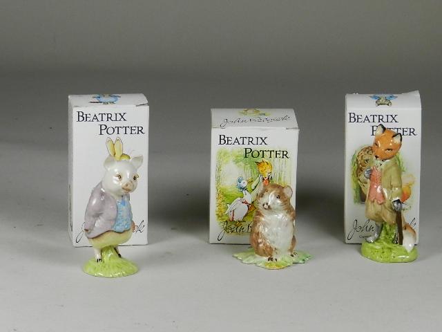 3 Piece Beswick Beatrix Potter Figurines: "Mr. Too", "Timmy Willie", "Pigling Blano", with 3 boxes, tallest 5 3/4"h