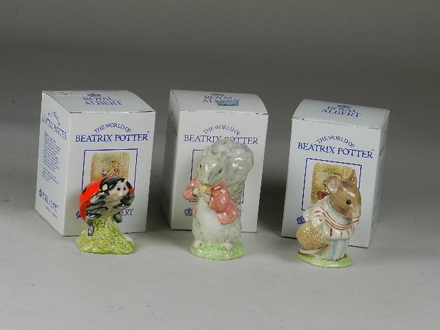3 Piece Royal Albert Beswick Beatrix Potter Figurines: "Mrs. Tittlemouse", "Mother Ladybird", "Timmy Tiptoes", with 3 boxes, tallest is 3 1/2"h