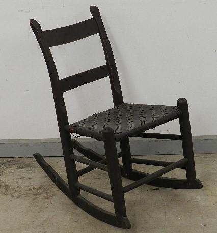 Early Cane Bottom Rocking Chair: back legs have been repaired, some damage to cane, 27 1/2"h