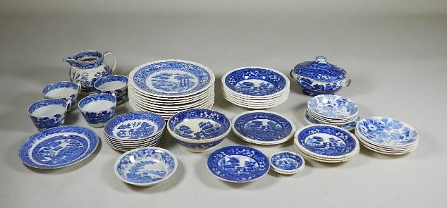 Group of Assorted Blue and White China: Spode, Blue Willow, etc. various condition