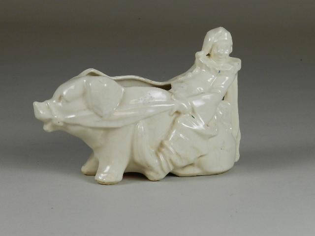 McCoy Clown on Pig Planter: crazing and missing paint, 6"h x 9"w