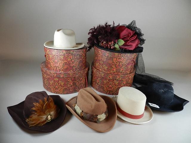 Group of Mens and Womens Hats with Boxes: group of mens and womens hats with boxes