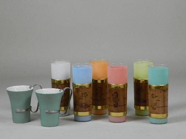 Set of Six Vintage Siesta Ware Tiki Bar Pastel Glasses: 7" h