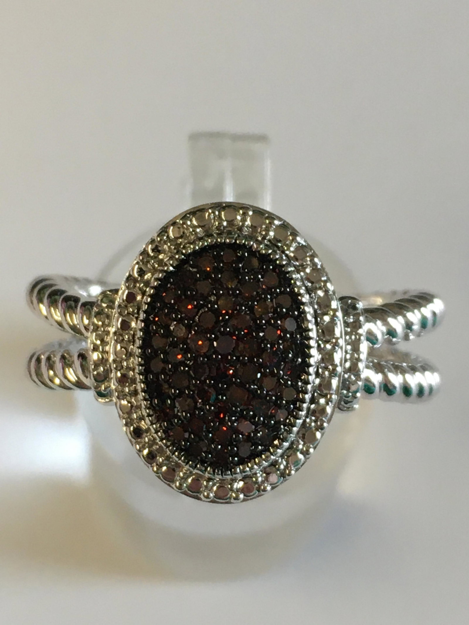 Sterling Red Stones in Pave Setting Ring: size 8