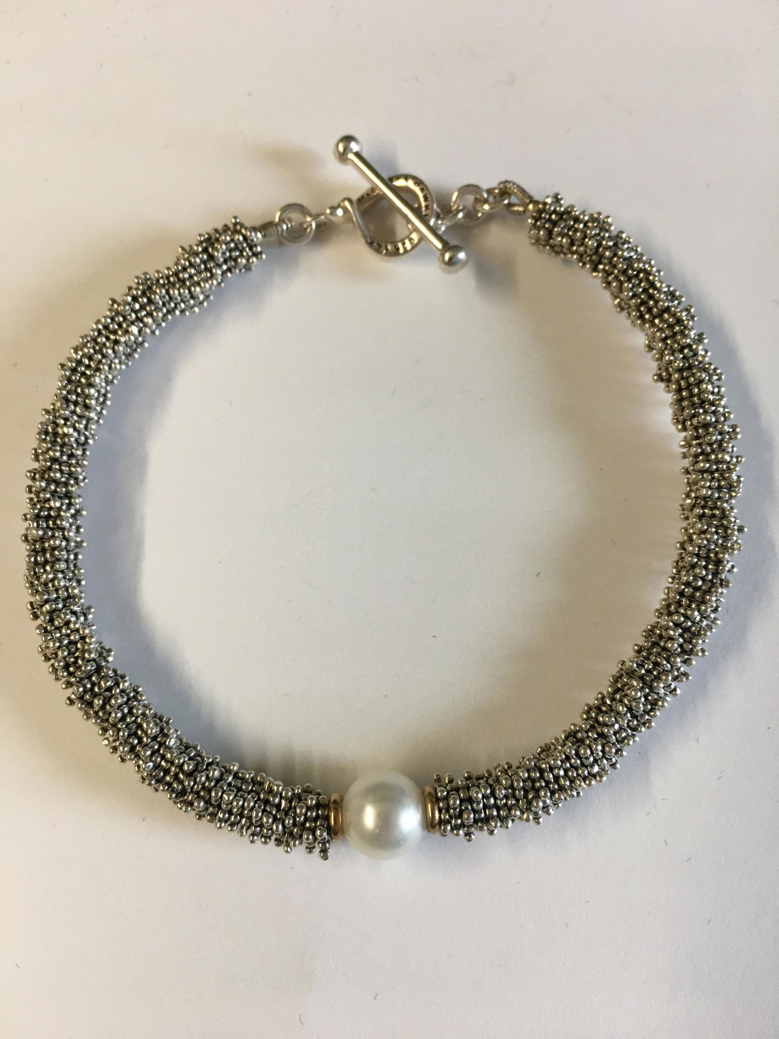 Michael Dawkins Sterling Single Pearl Bracelet: 8 1/4" long