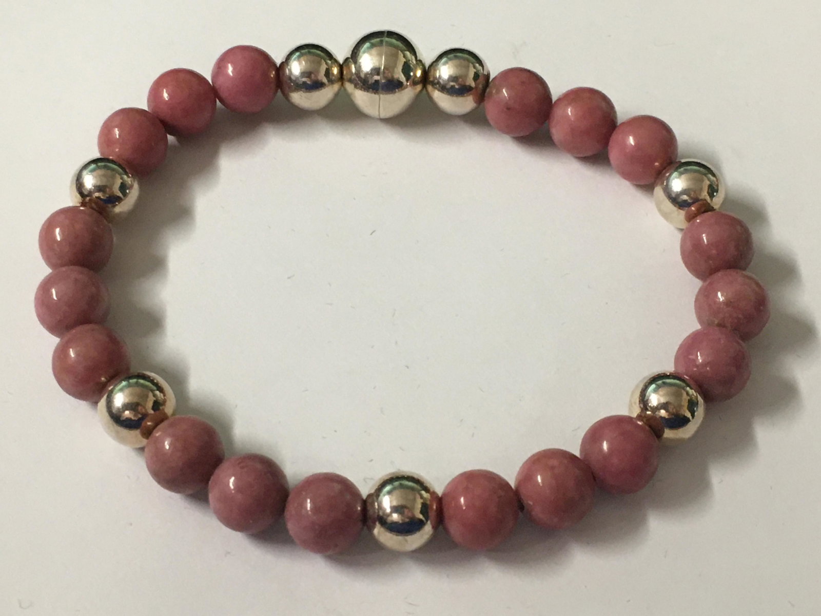 Pink Jade Bracelet with Sterling Clasp & Beads: clasp is magnetic. 8 1/4" long