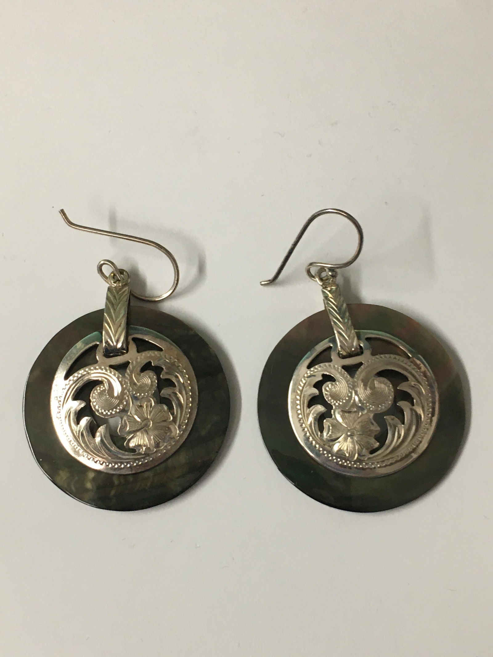 Sterling & Abalone Floral Earrings: 1 3/4" h