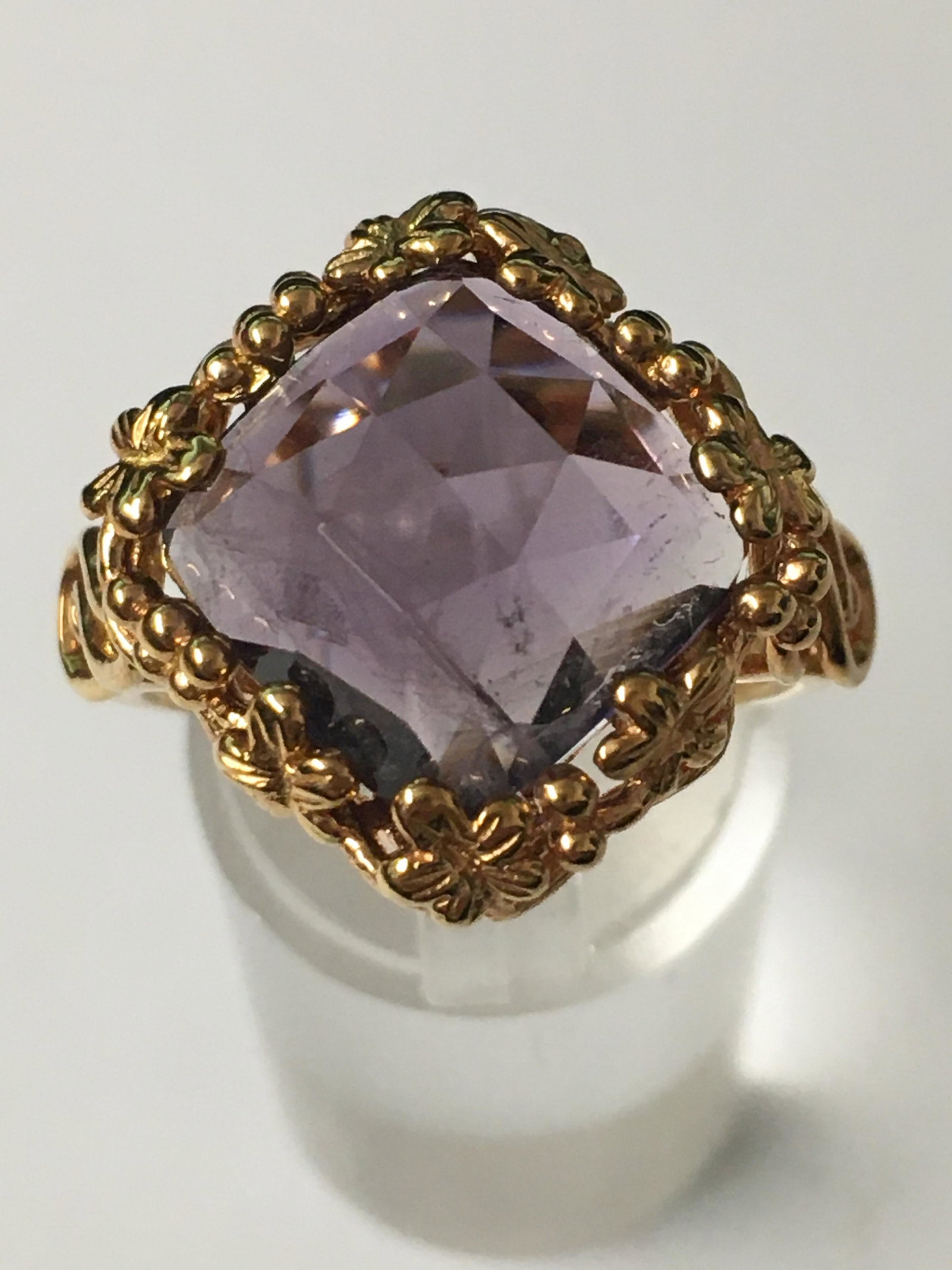 Gold Wash over Sterling Amethyst Colored Stone Ring: size 8