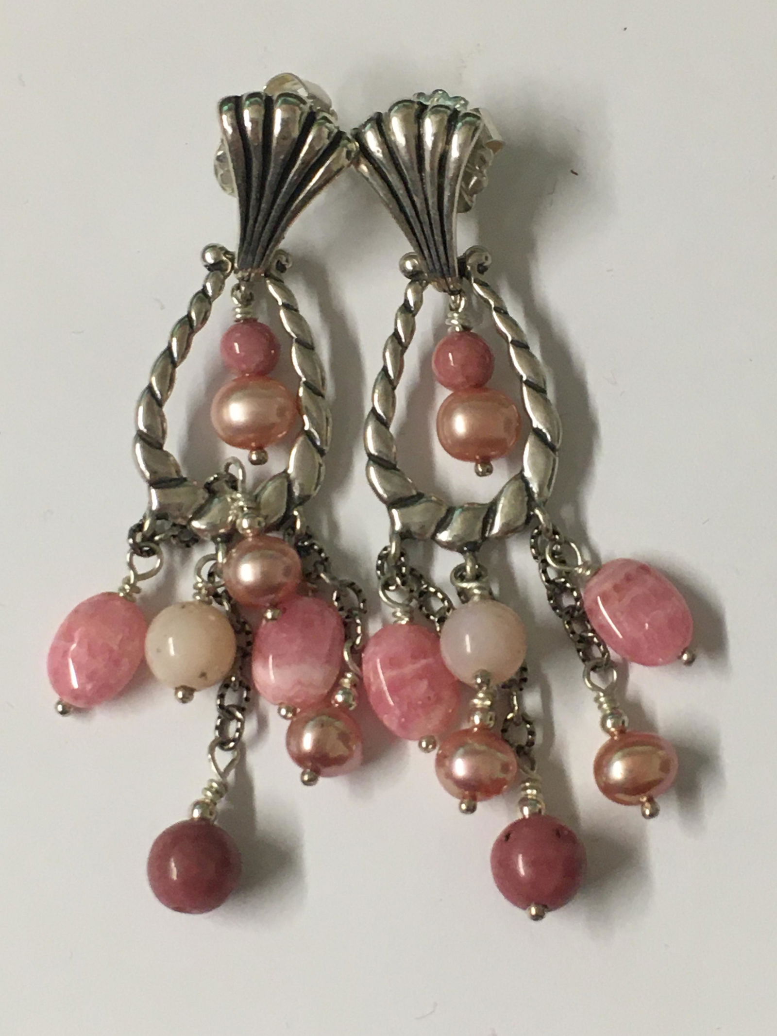 Sterling Pink Jade & Pearl Earrings (1 of 2)
