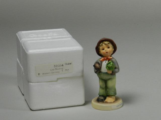 Goebel Hummel Lost Stocking: trademark 6, with box, crazing on base, 4 3/4" h