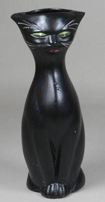 Rare McCoy Black Cat Tall Vase: glaze imperfection from factor, small paint loss, very small, tight hairline crack at top. 14 1/2" h x 5 1/2" w