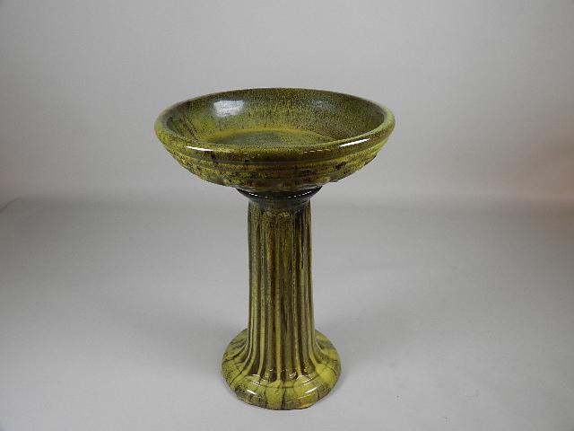 Heavy Glazed Bird Bath & Pedestal: chips to bottom of bowl, 23" h x 16" w