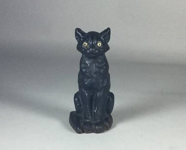 Early 20th Century Cast Iron Black Cat Door Stop: head has been repaired but doesn't show from front, wear to paint/rust, 9" h