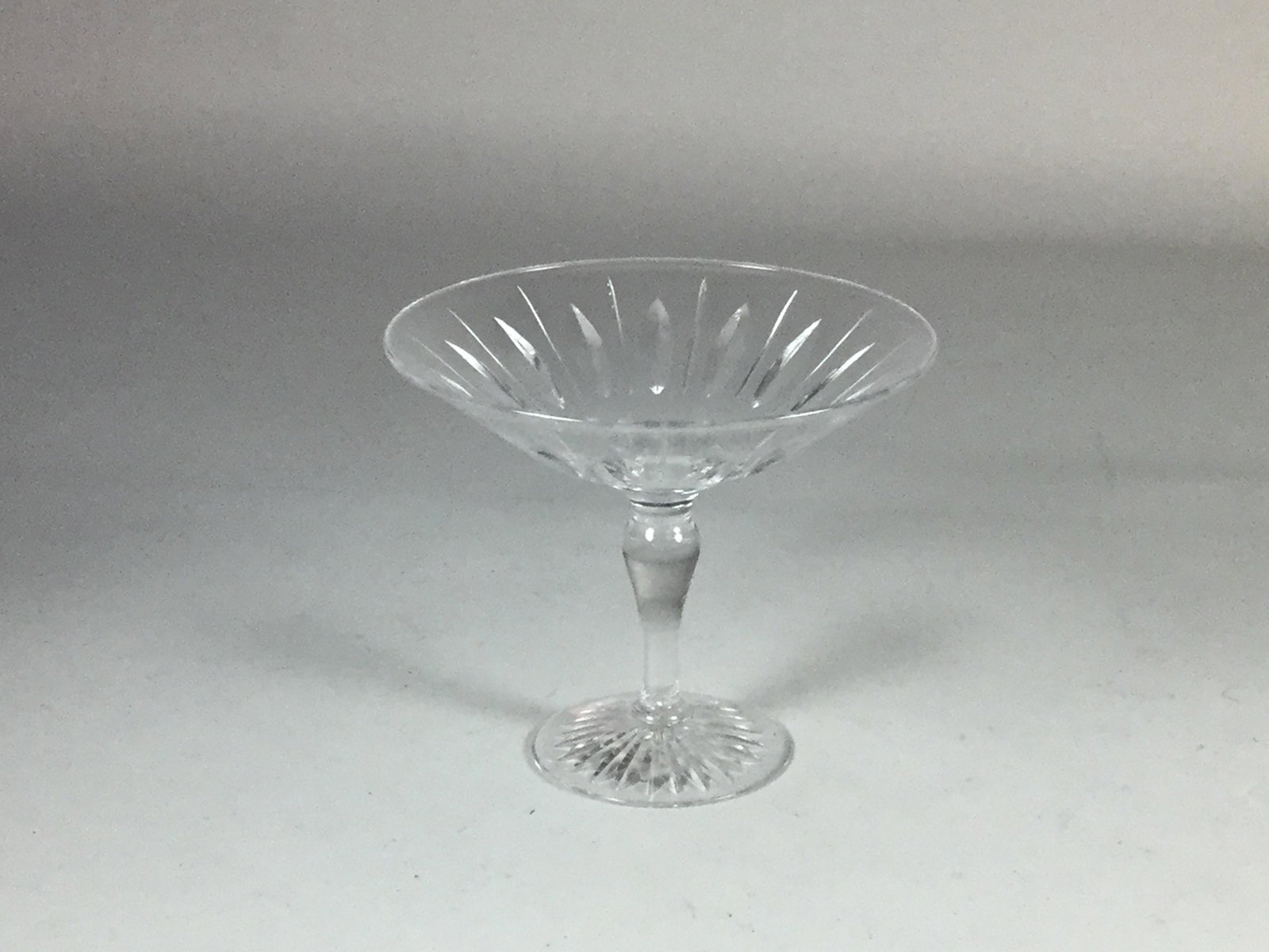 Stuart Cut Crystal Compote: signed on bottom, 6" h