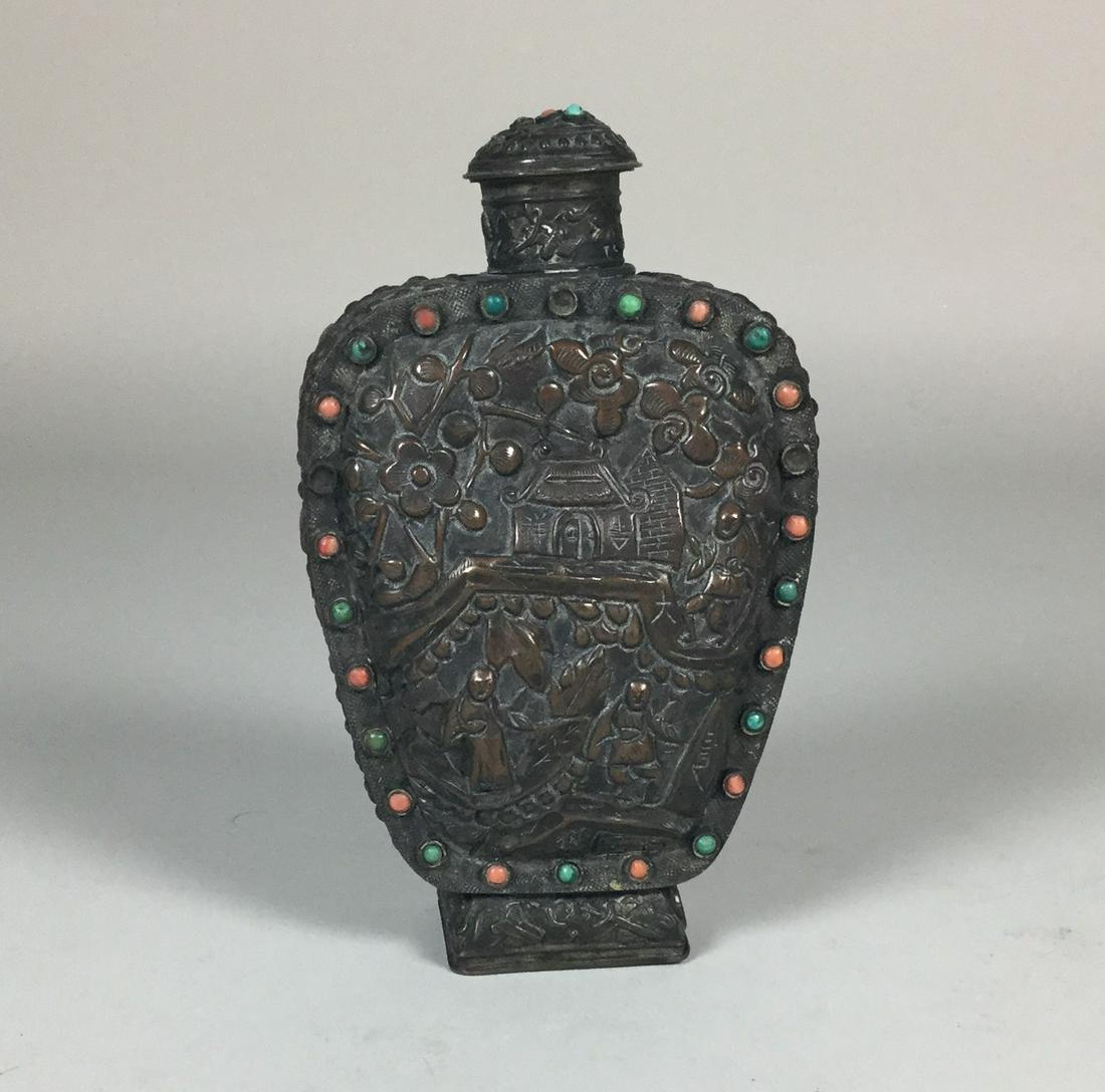 Large Hand Chased Tibetan Snuff Bottle (1 of 8)