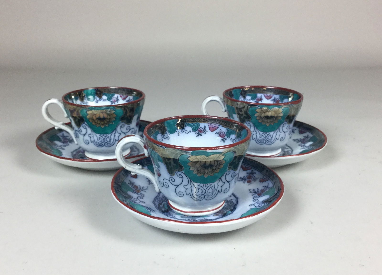 3 Early Canton BF Flow Blue Polychrome Hand Decorated (1 of 3)