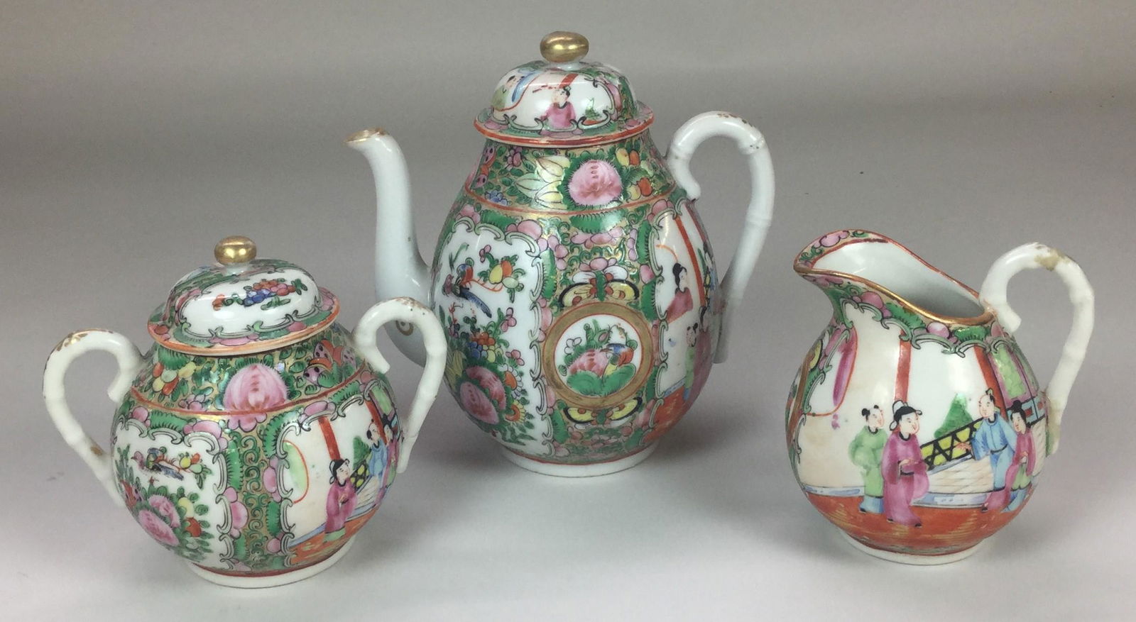 3 Piece Chinese Famille Rose Medallion Tea Service (1 of 11)