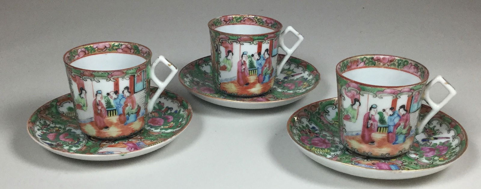 3 Chinese Export Rose Medallion Cup & Saucer Sets (1 of 3)