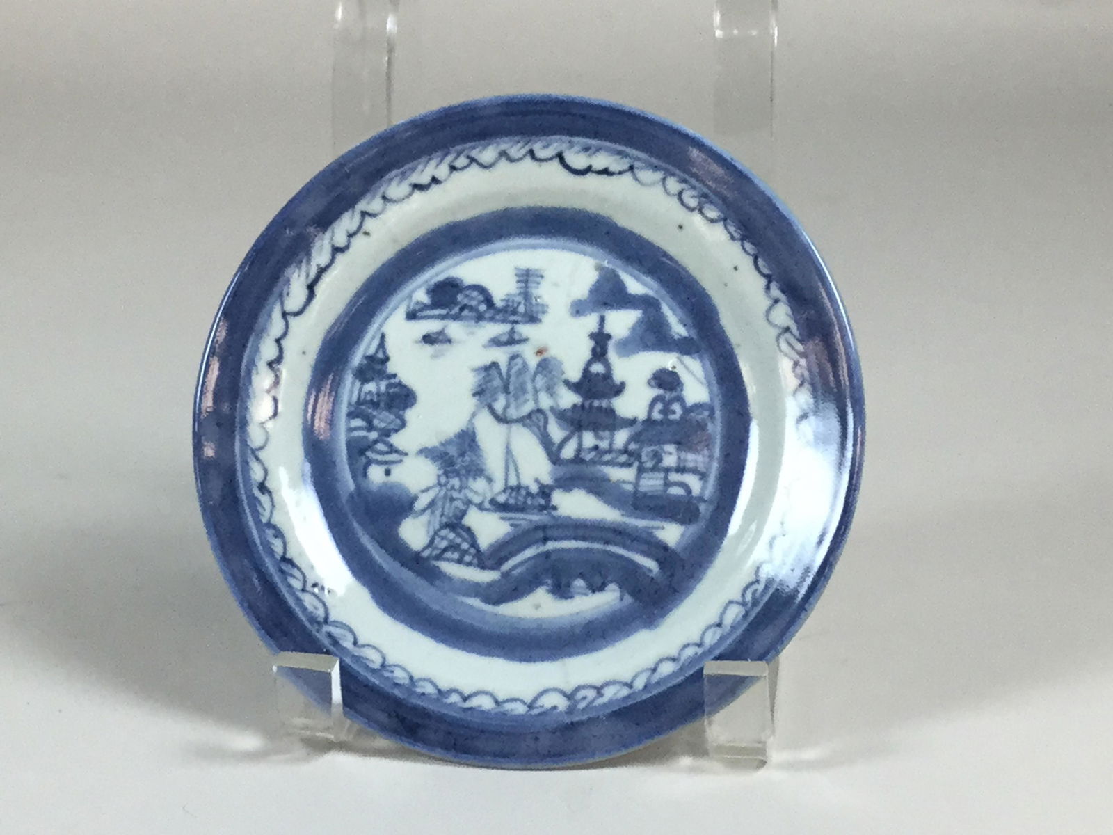 Chinese Export Canton Blue & White Porcelain Plate (1 of 2)